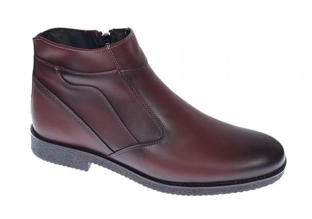 Ghete barbati casual, din piele naturala, cu fermoar, imblanite, GKR Rome Bordeaux